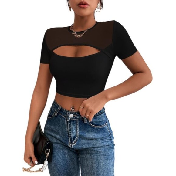 Women's Sheer Mesh Tops See Through Slim Fit T Shirts Basic Tee Going Out Tops - Picture 1 of 6